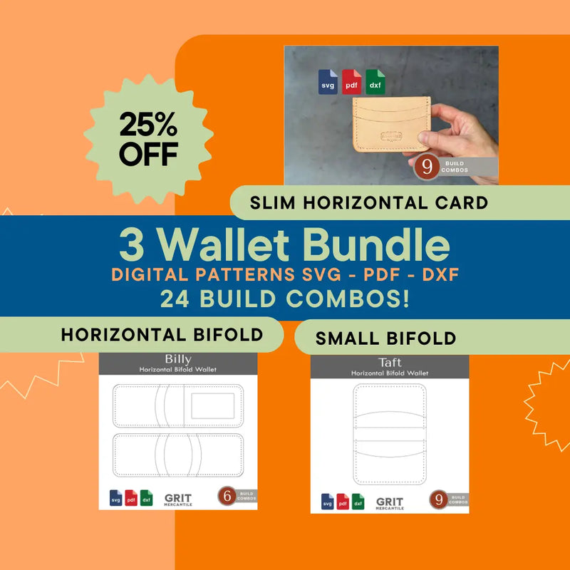 Front Pocket, Bifold, Slim Bifold Wallet Bundle SVG PDF DXF Grit Mercantile