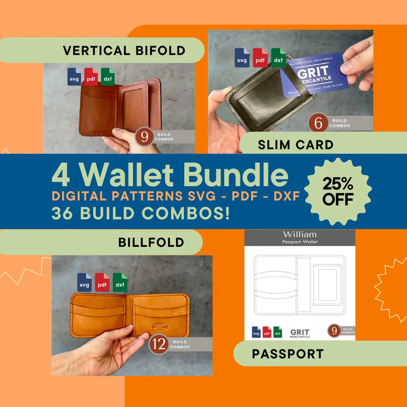 Bifold, Billfold, Card, Passport Wallet Pattern Bundle SVG PDF DXF Grit Mercantile