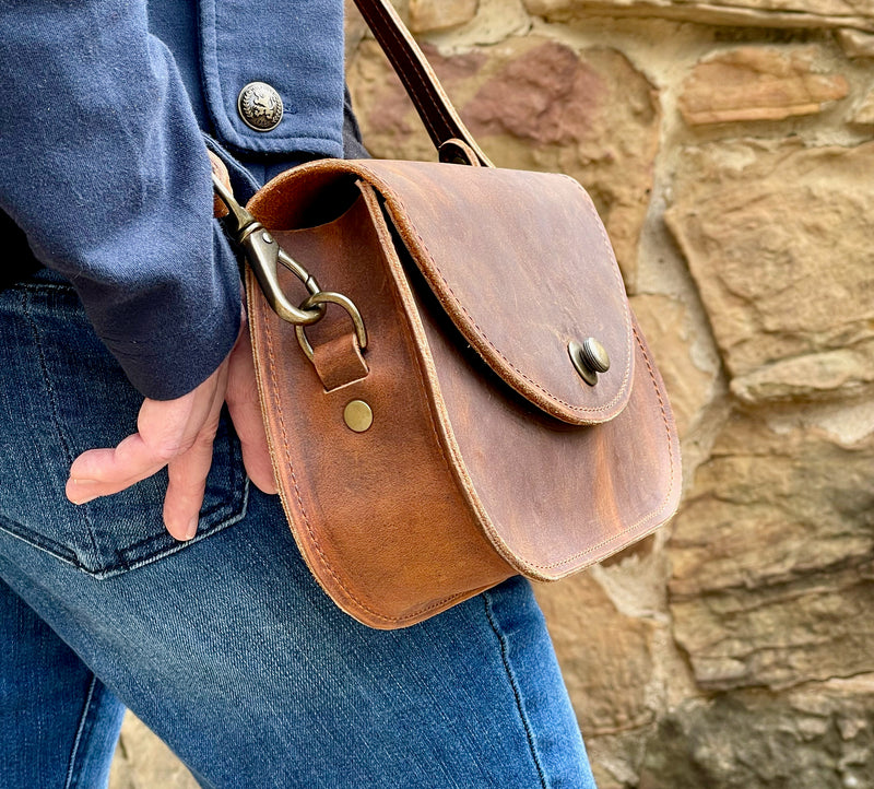 Handmade Leather Saddle Bag with Locking Latch | Ashley