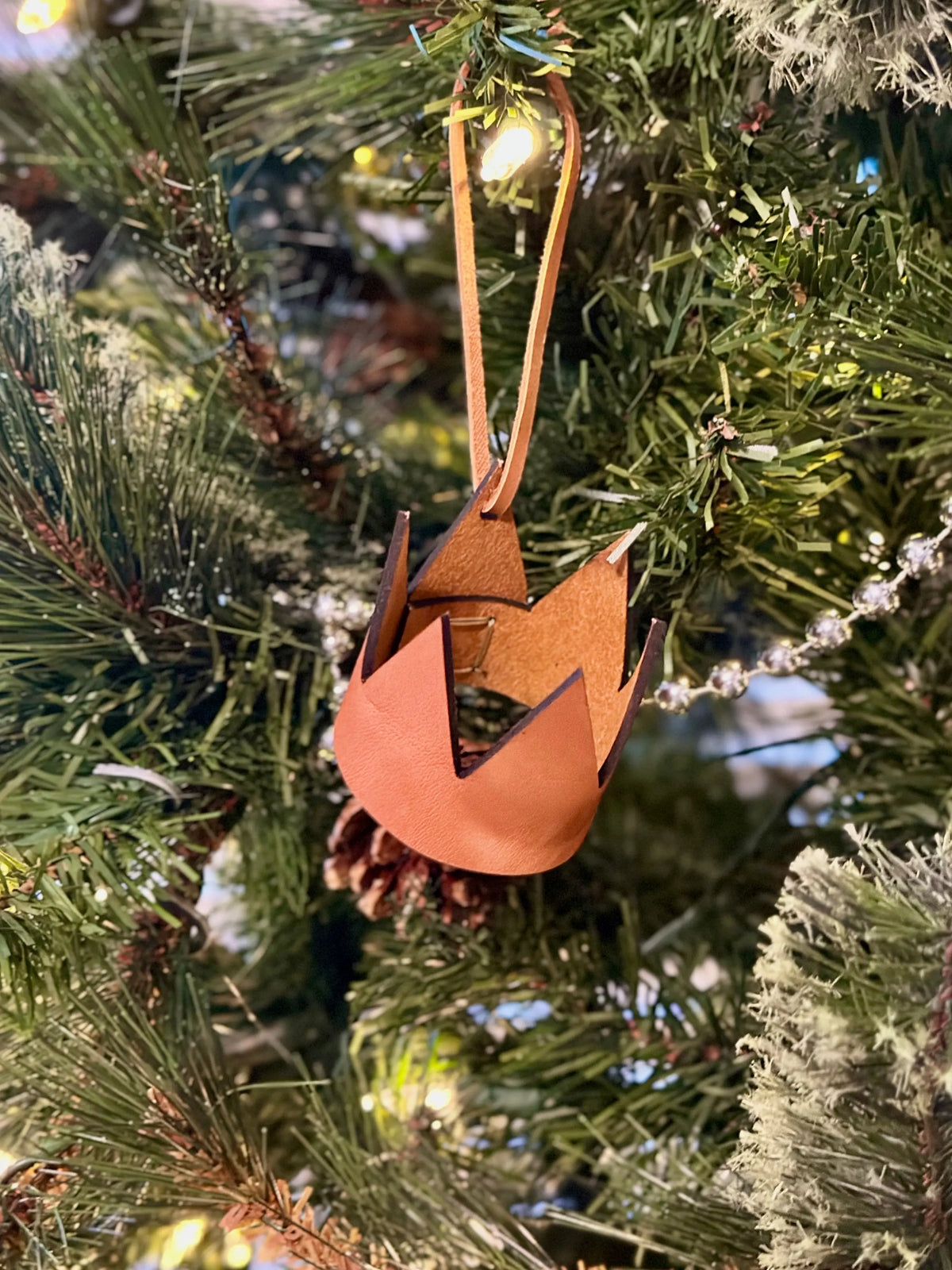 Handmade Leather Crown Christmas Ornament Grit Mercantile