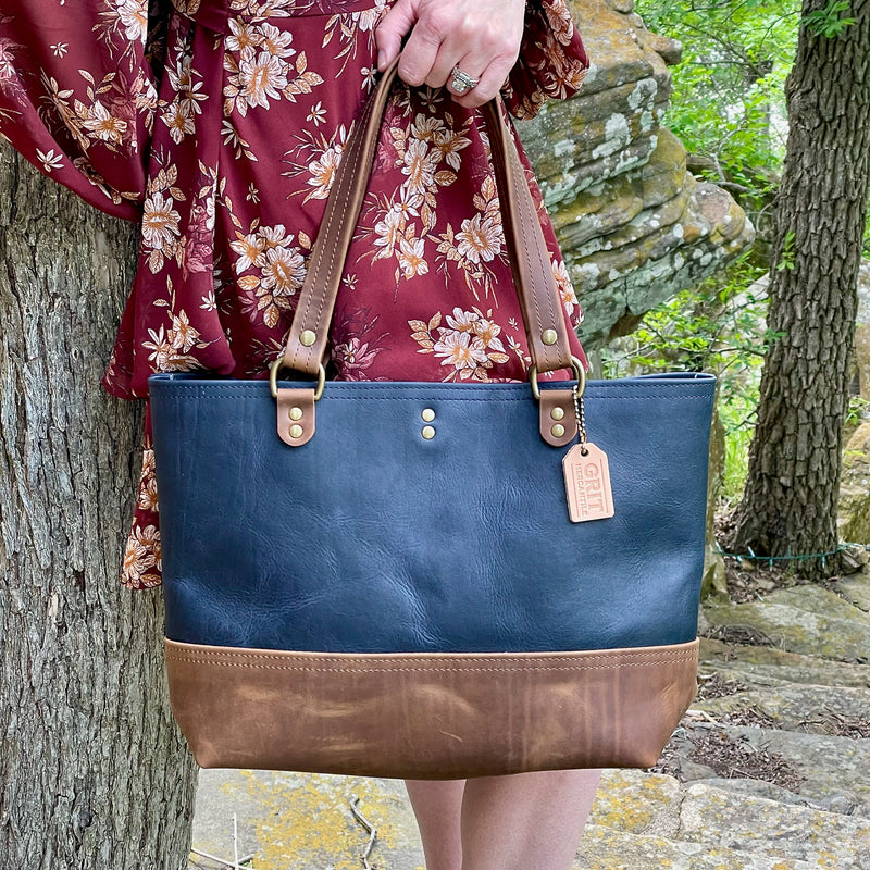 Two Tone Large Leather Tote Bag | Emma