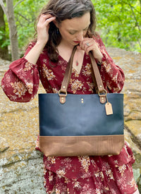 Two Tone Large Leather Tote Bag | Emma