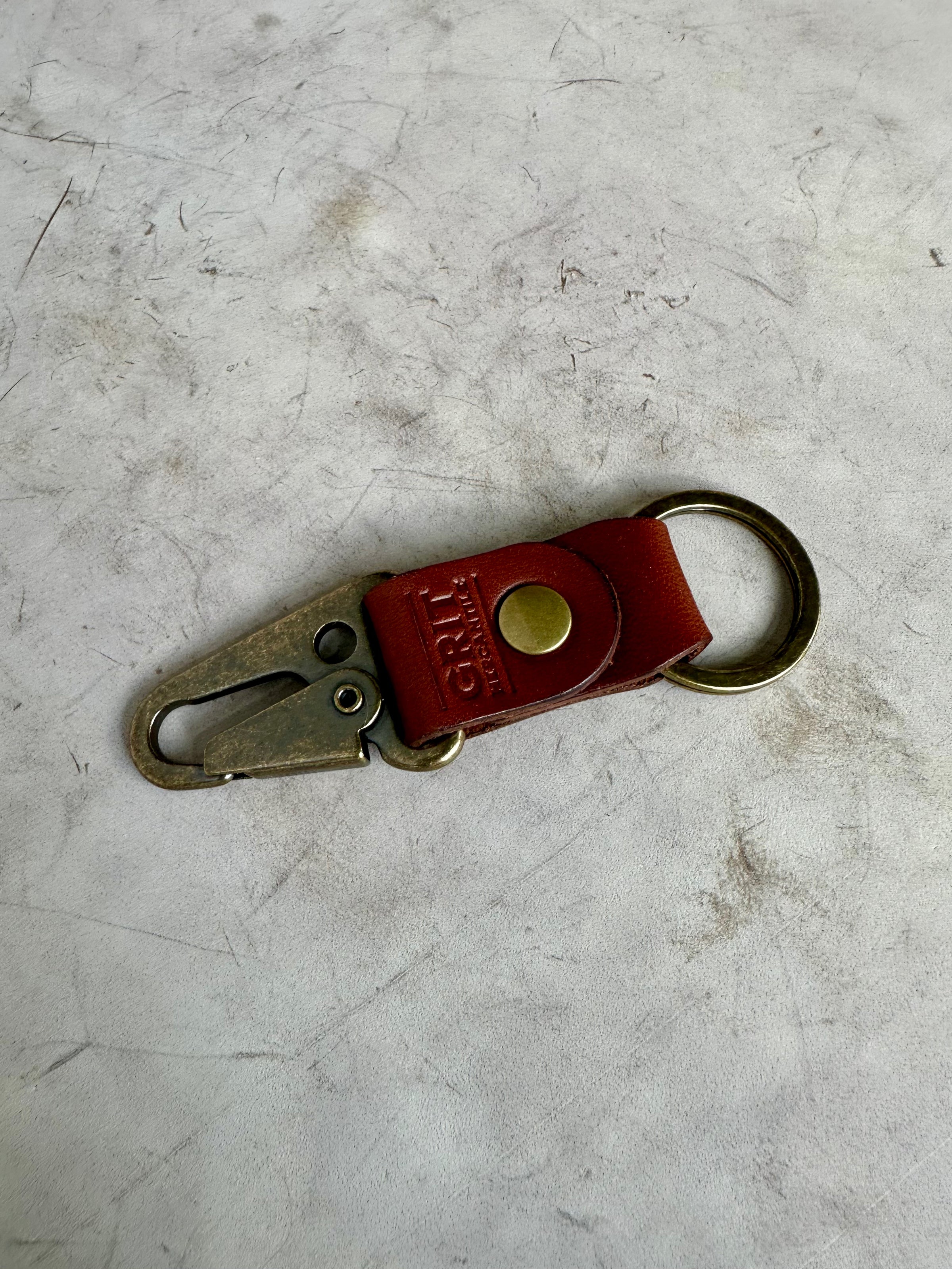 Antique Brass Leather Keychain | Clark