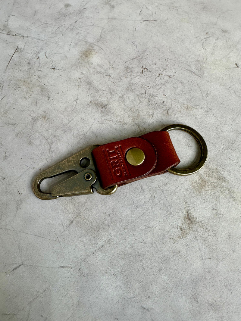 Antique Brass Leather Keychain | Clark