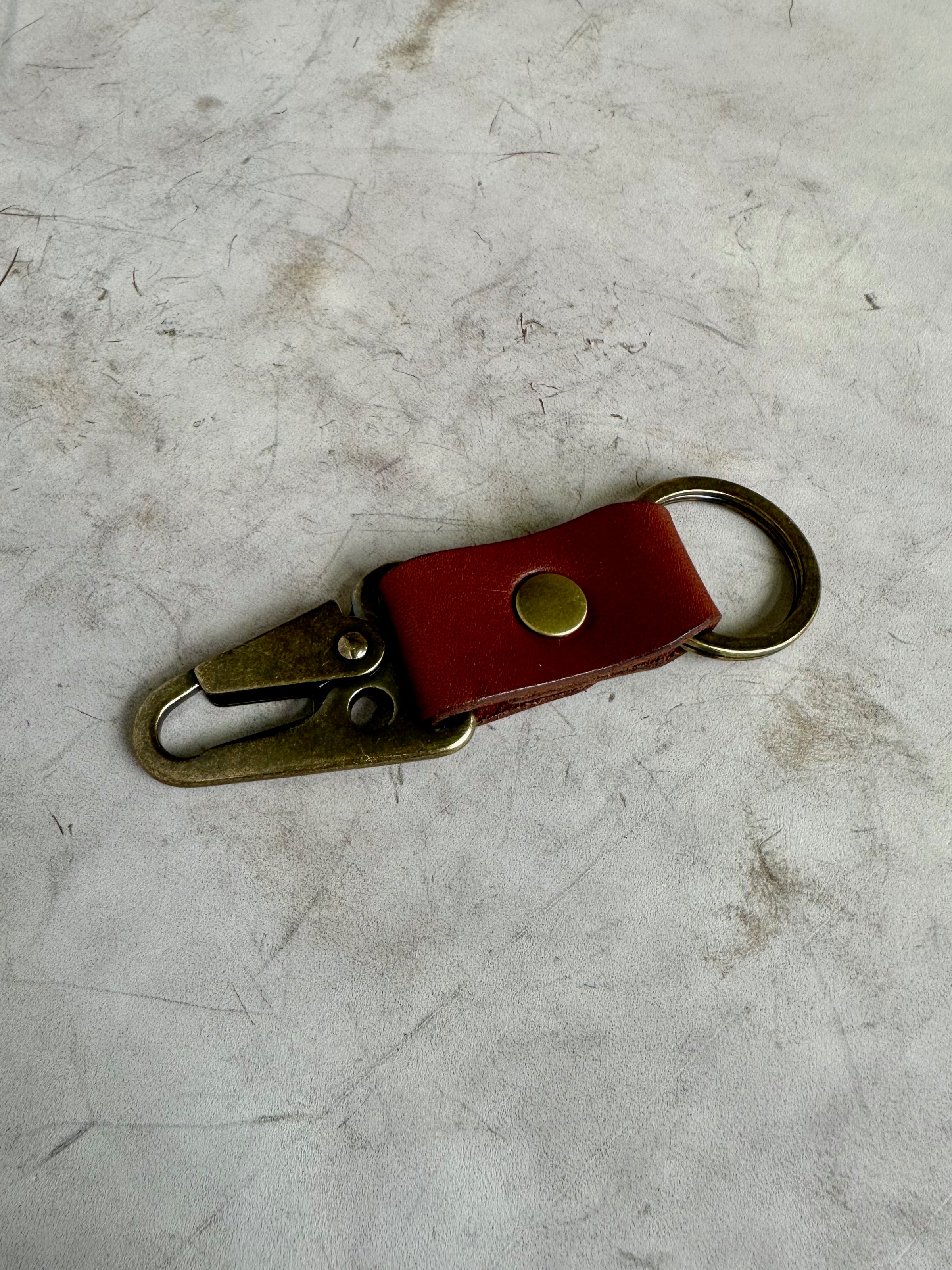 Antique Brass Leather Keychain | Clark