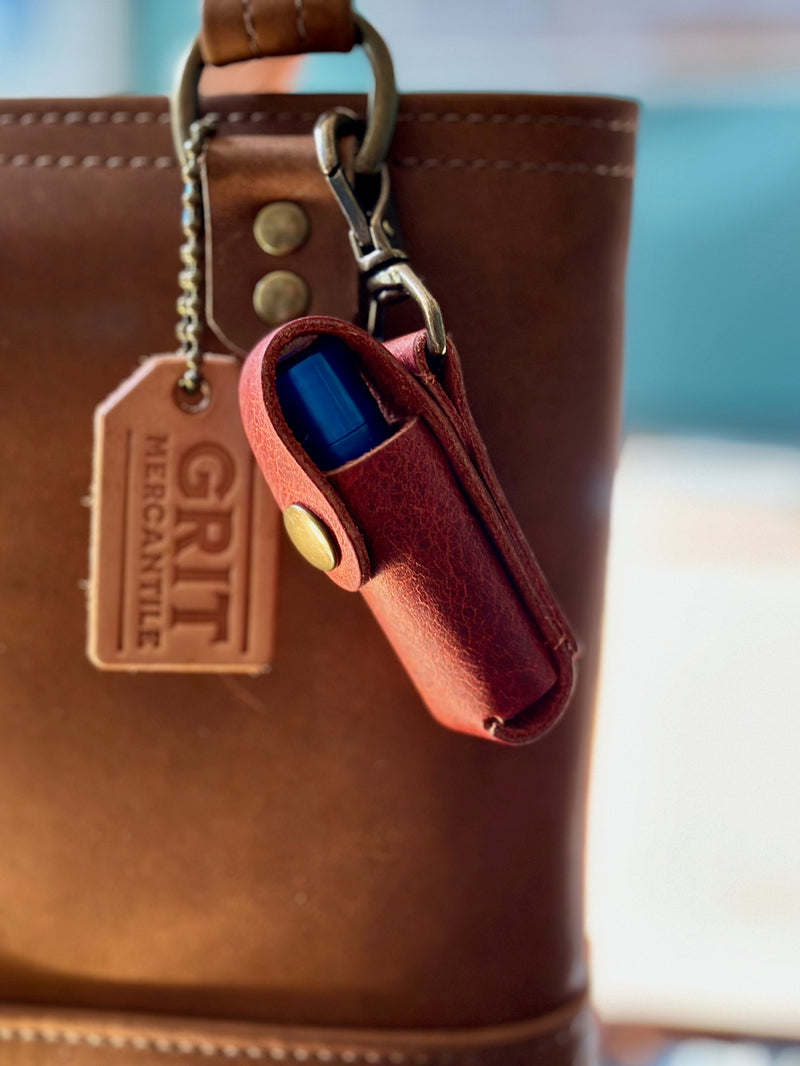 Leather Lip Balm Holder Keychain