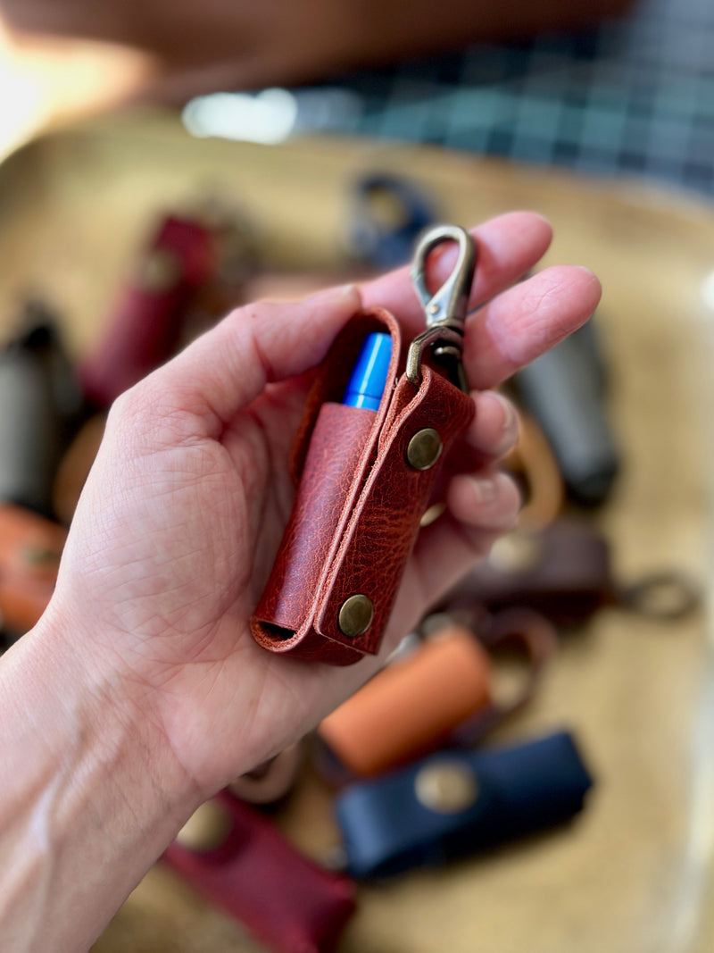 Leather Lip Balm Holder Keychain