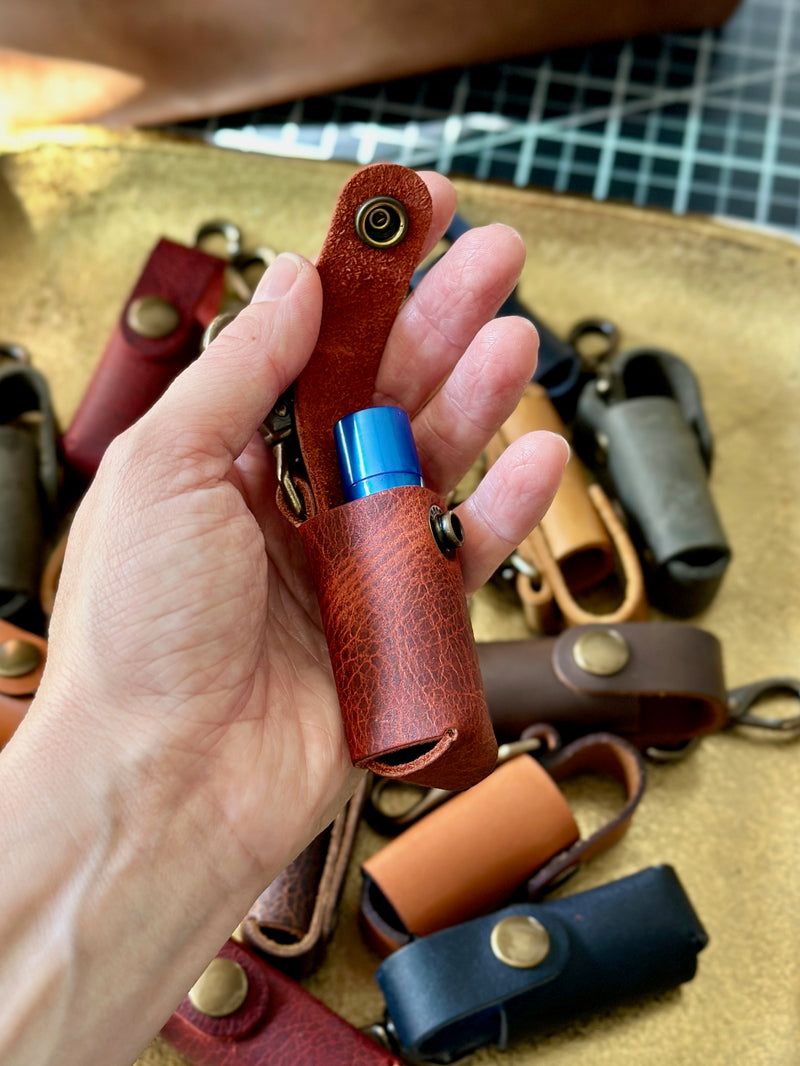 Leather Lip Balm Holder Keychain